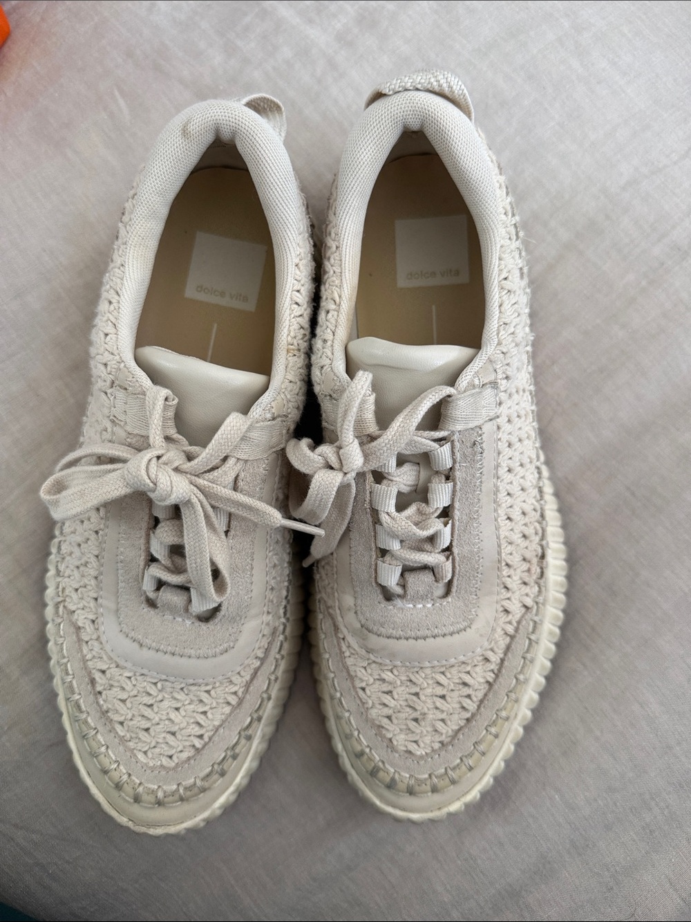 Dolce Vita Women's Cream Crochet Lace-Up Sneakers
